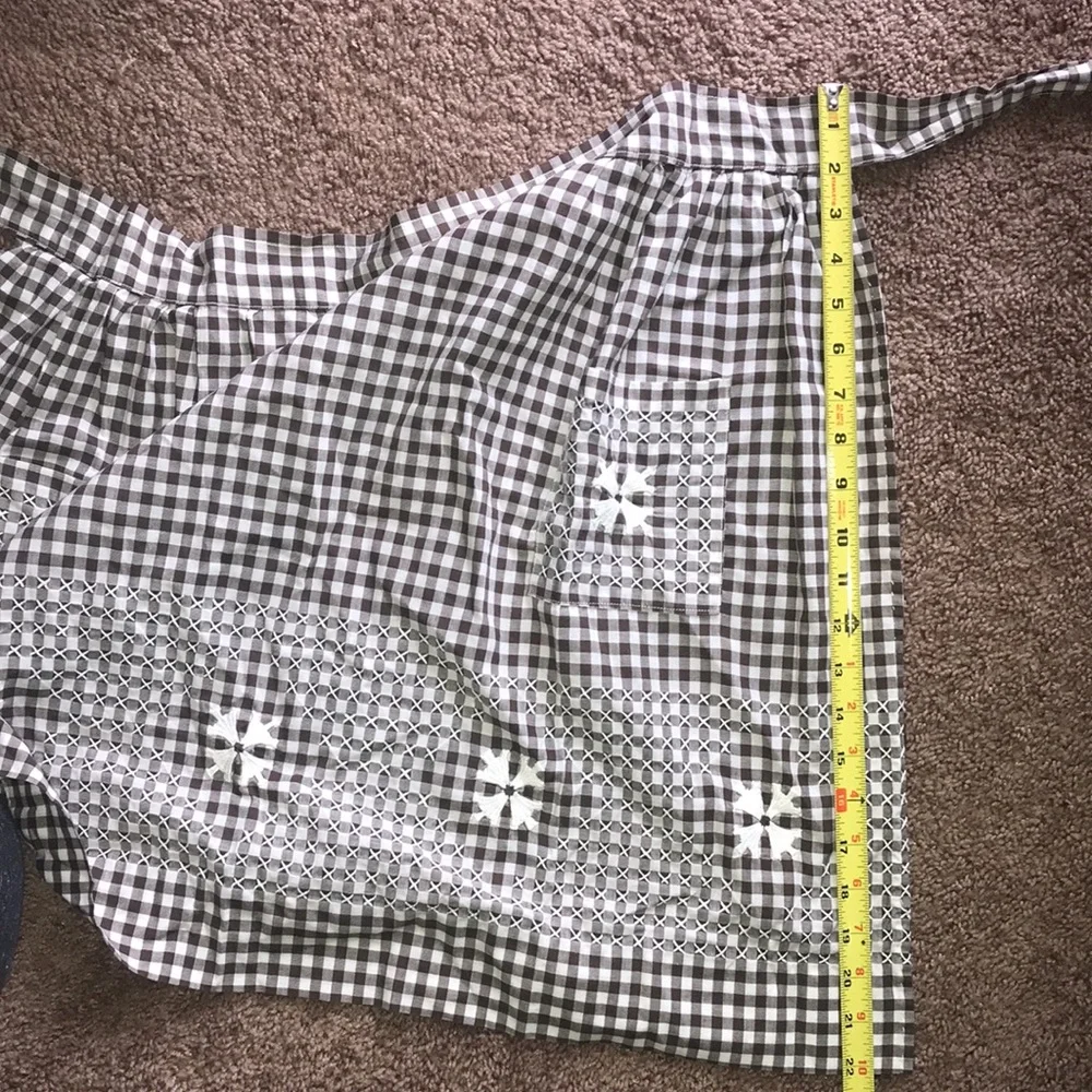 Gingham Brown and White Handmade Embroidered Cross Stitch Half Apron